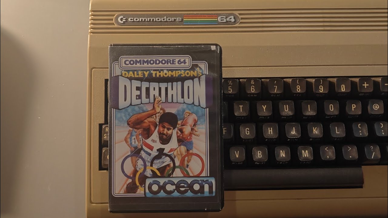 Loading and Playing Daley Thompsons Decathlon from tape on C64 - released by Ocean