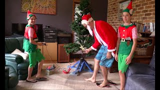 Santa Dad Zaps himself with home-made skill-tester Christmas Tree