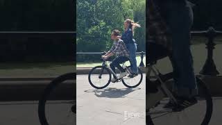 Andy Samberg and Florence Pugh were spotted riding a bike on the set of "42.6 Years" in NYC.