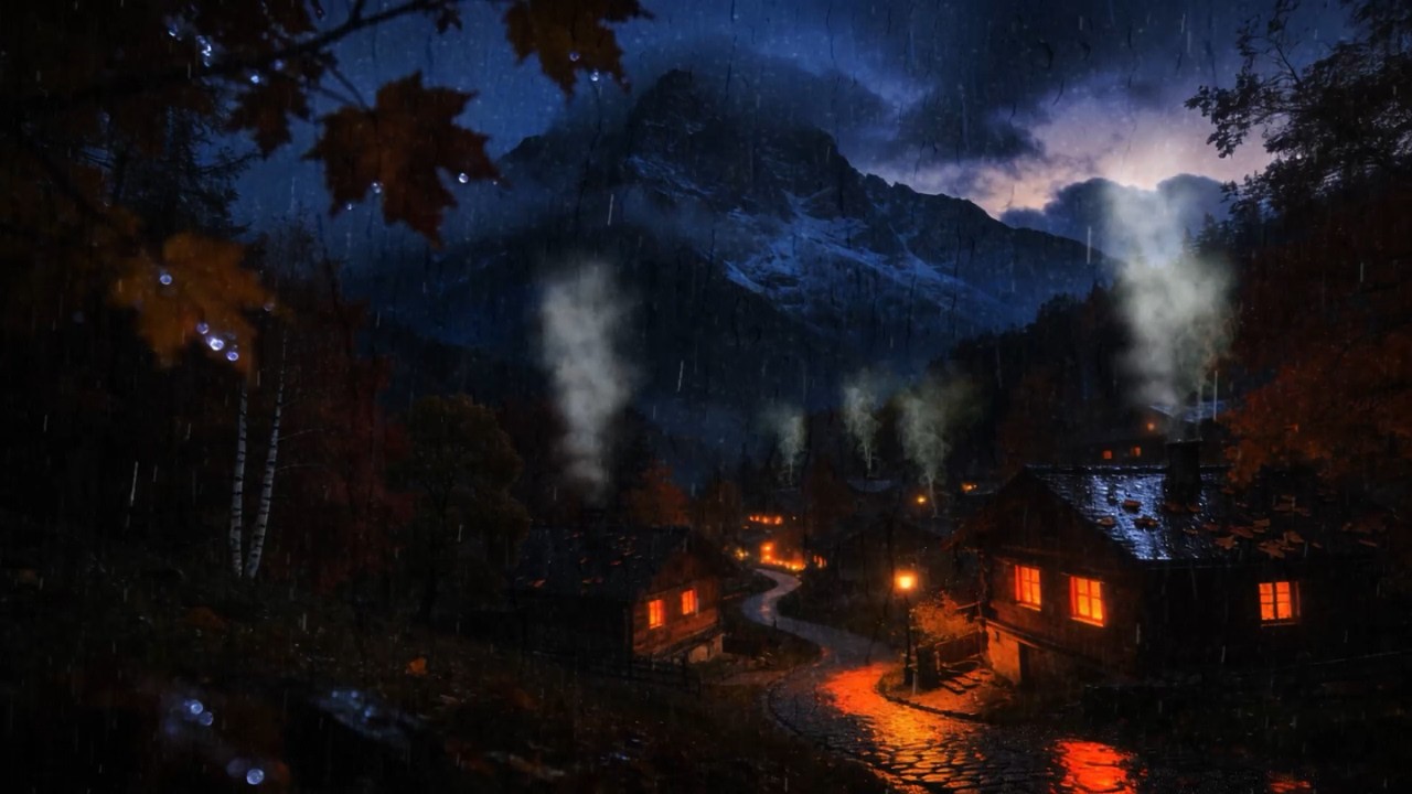 Gentle Rainy Night in a Mountain Village 🌧️ ASMR Thunder Rain for Deep ...