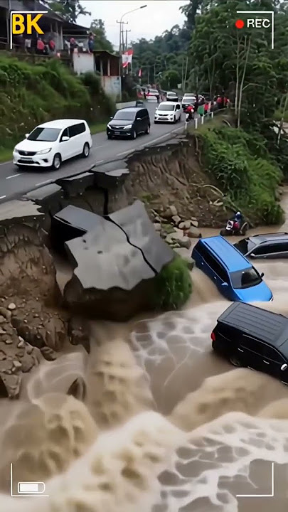 River Overflow Eroded Road Until It Collapsed #trendingshorts #shortsvideo #shortsviral