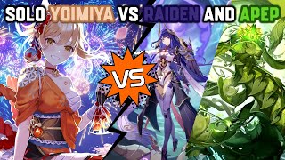 Solo C0r1 Yoimiya Vs Raiden Shogun And Guardian Of Apeps Oasis Without Food Buff  Genshin Impact