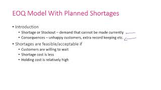 Inventory Models 7 EOQ Model With Planned Shortages