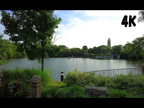 Afternoon River Walk in Naperville Illinois, USA, 4K Relaxing Summer Walk in Chicago Suburb.