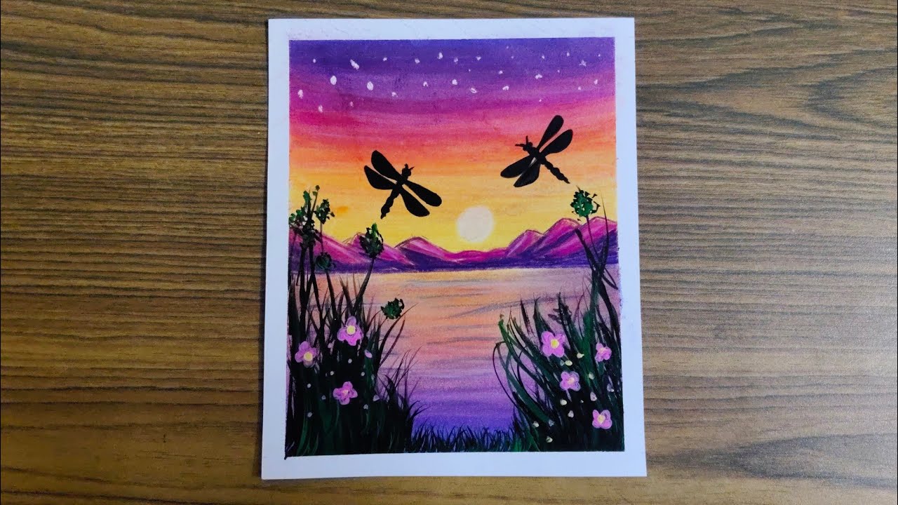 Soft Pastel Sunset Painting 🌆| Relaxing Art Process & Dragonflies Drawing