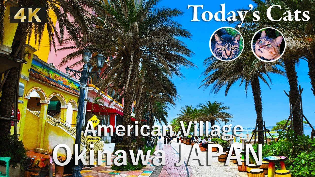 Exploring American Village and Pokémon Photogenic Decor and Local Cats in Okinawa, Japan : 4K Tour