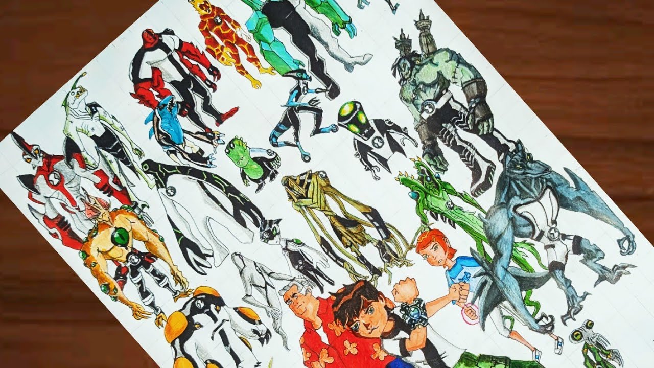 How to Draw Ben 10 | Drawing Ben gwen max Tennyson  - classic Aliens and Ben 10 - classic Ben 10