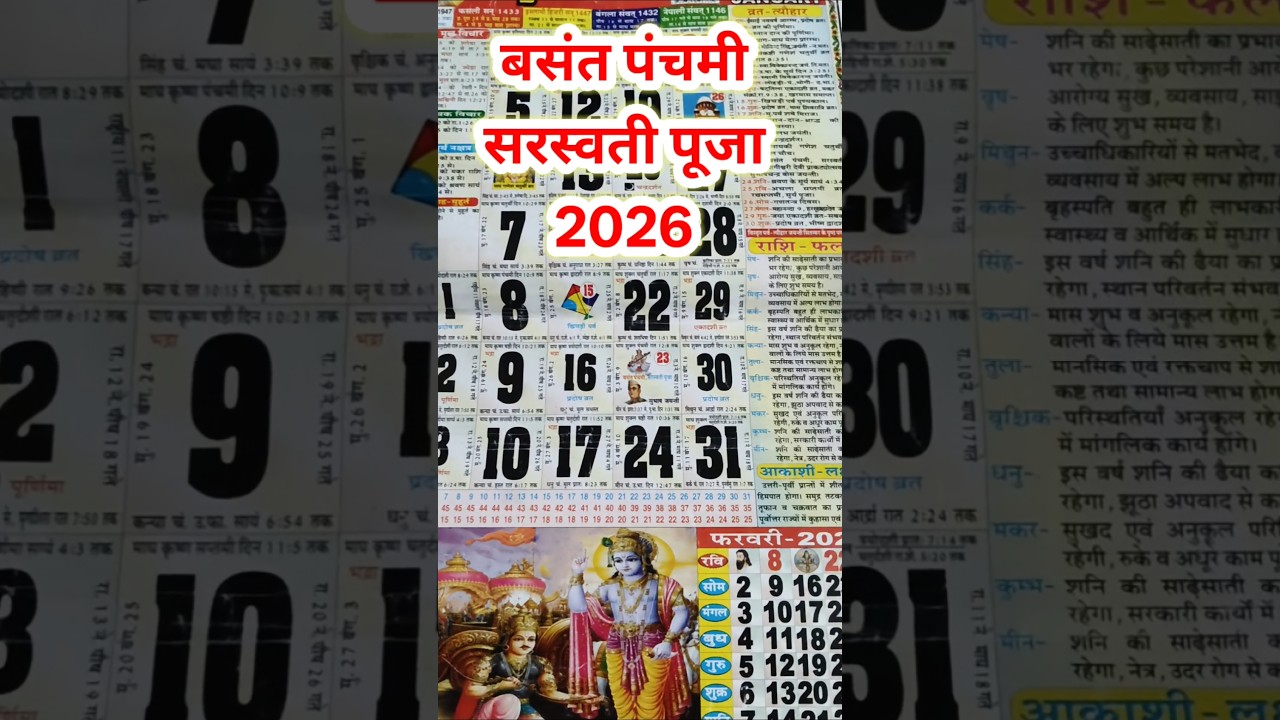 बसंत पंचमी सरस्वती पूजा कब है2026 में Basant panchmi Saraswati Puja kab hai