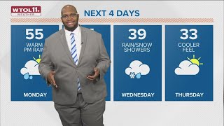 Slightly warmer rain showers are likely into Monday evening as highs sit in mid 50s | WTOL 11 Weathe