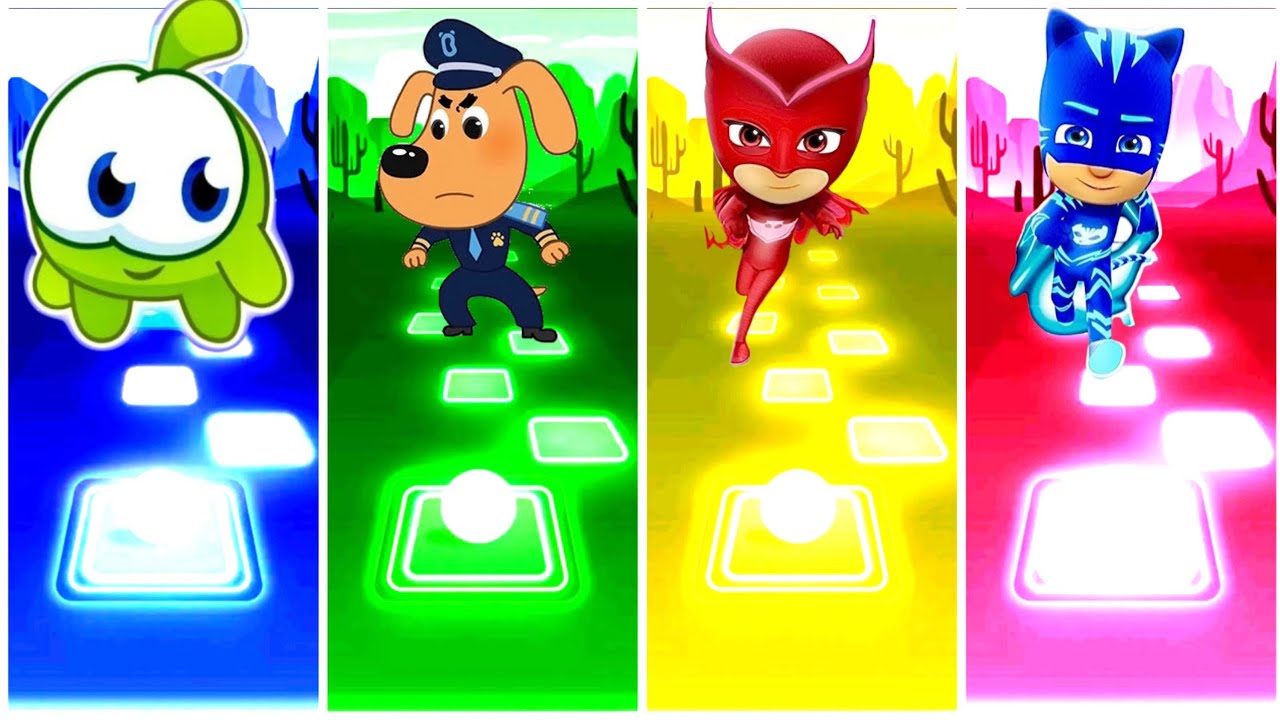 Omnom 🆚 Sheriff Labrador 🆚 Pj Masks Owlette 🆚 Pj Masks Night Ninja Tiles Hop Gaming YouTube