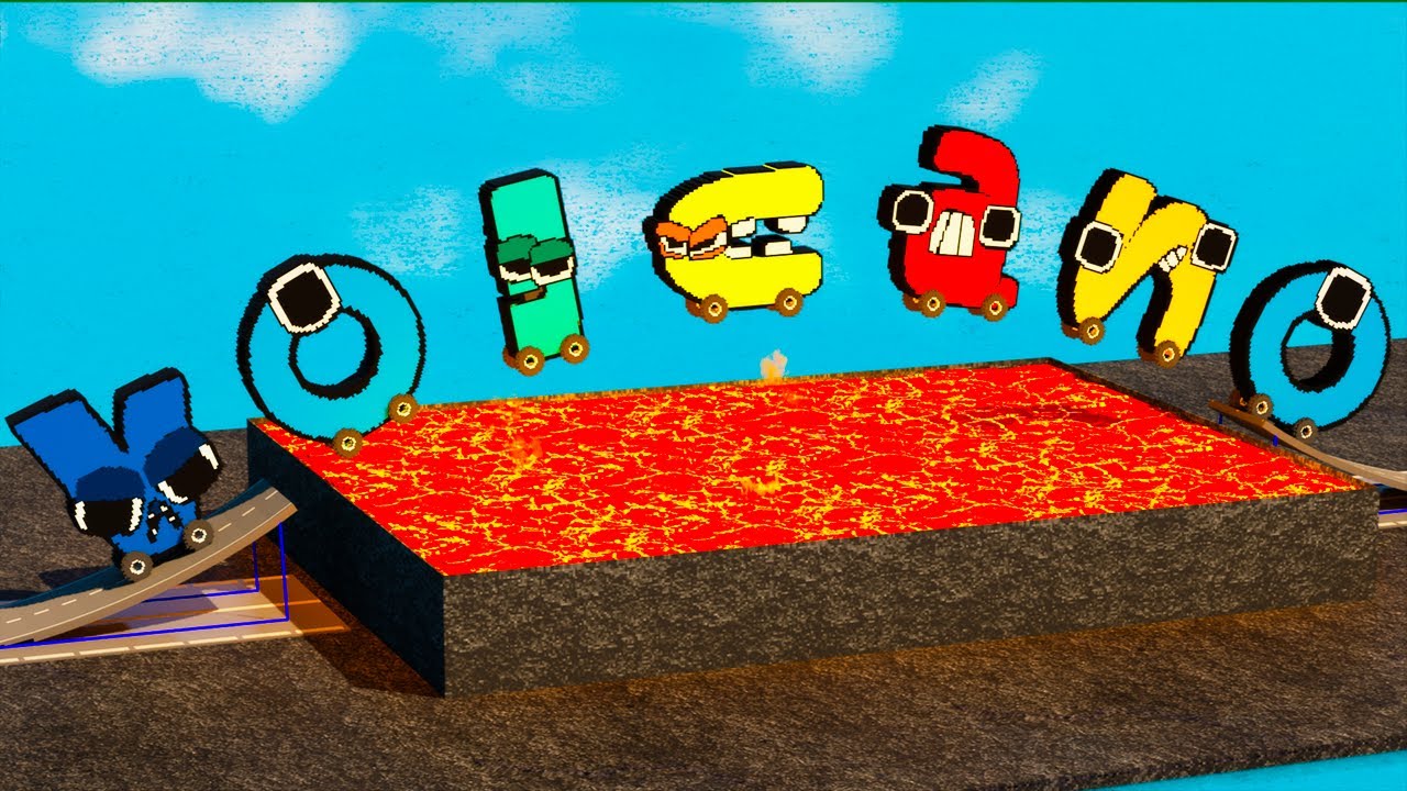 Lowercase Alphabet Lore Cars Jump Over Volcano Lava Pool in Teardown