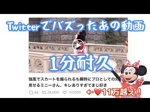 【耐久】Twitterで110万再生された、強風でスカートを煽られるも瞬時にプロとしての対応を見せるミニーさんの動画