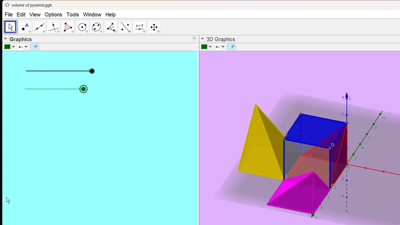 Relation between volume of pyramid  and cube in geogebra