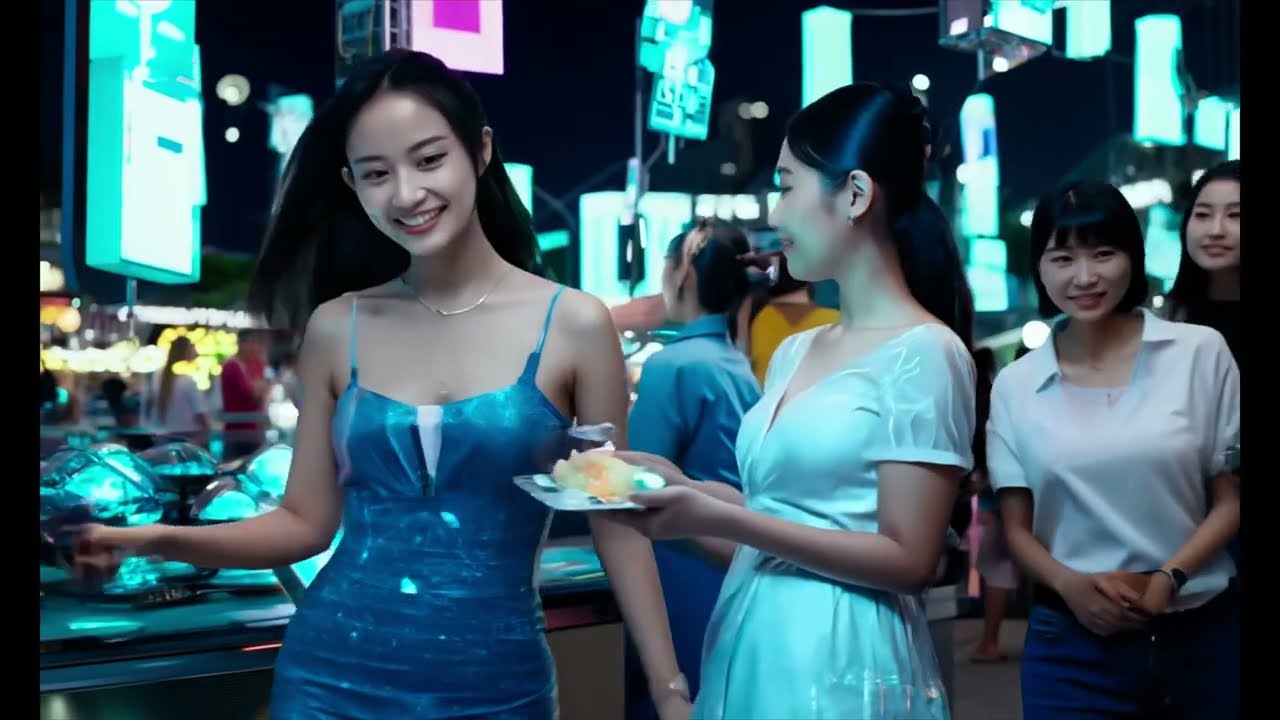 Thai Ladies Night at a 2124: Futuristic Bangkok Night Life Market with Thai Beauties ai