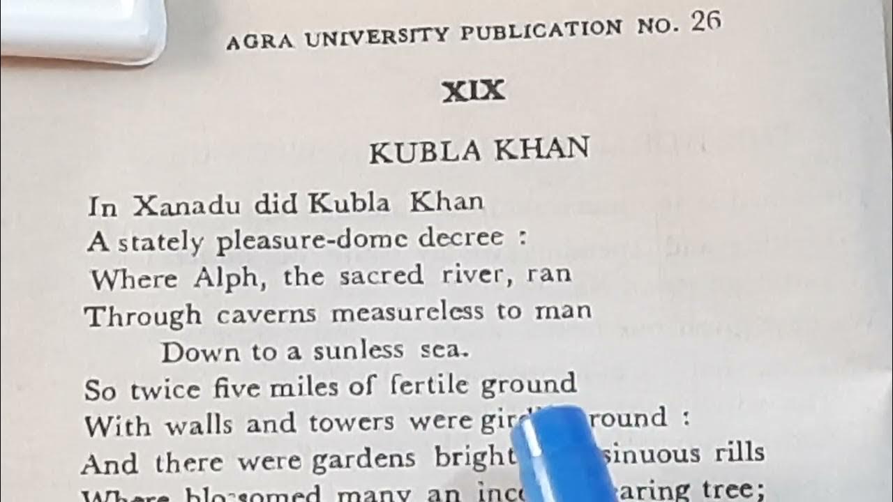 'Kubla Khan' by S. T. Coleridge fully explained in Hindi by Sulekha