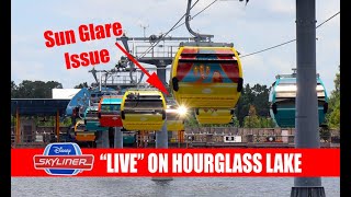 Disney Skyliner Gondola Safety Announcement Testing Hourglass Lake - Sun Glare Issue - Live 1080p