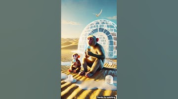 #youtubeshorts A monkey and his baby build a snow bus in the desert #ai #monkey #ice #bus