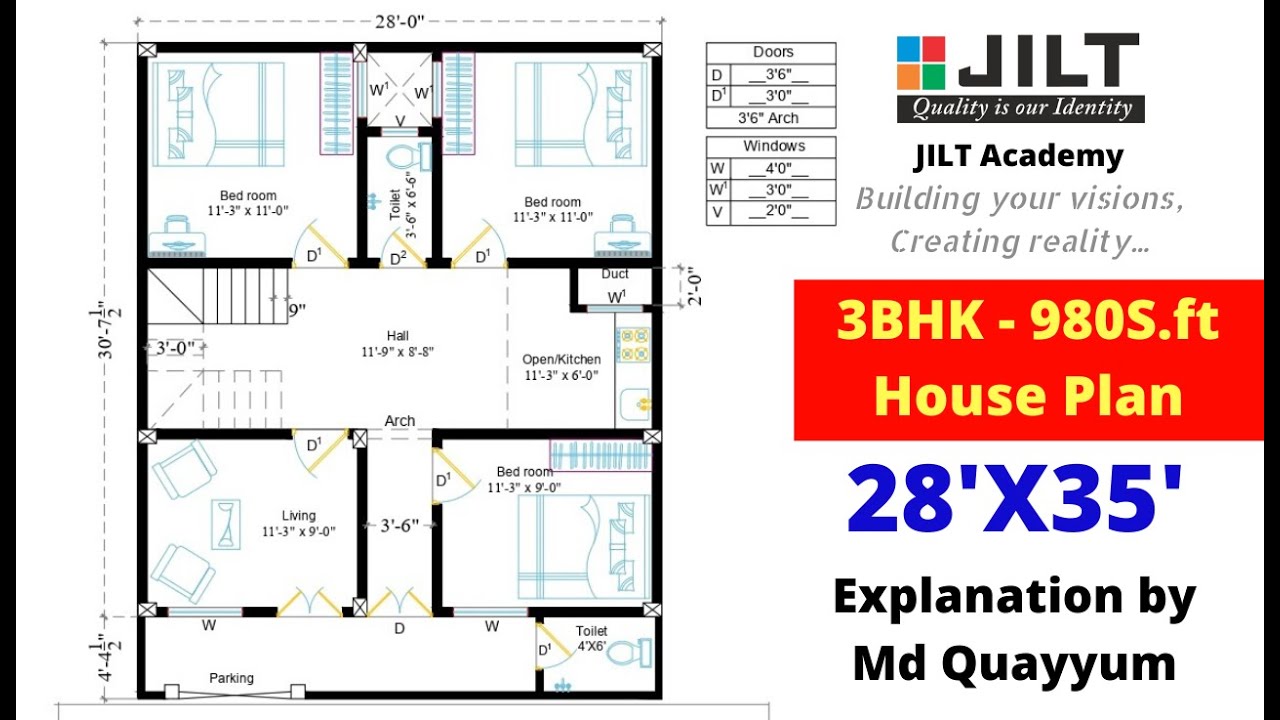 3BHK 28 X 35 Floor Plan 980 S ft House Construction Within 10 