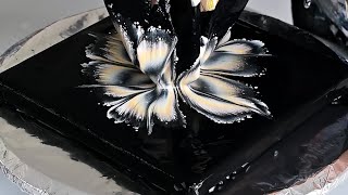 Black & White & Gold Series🖤🤍💛: Reverse Flower Dip Acrylic Pour Painting