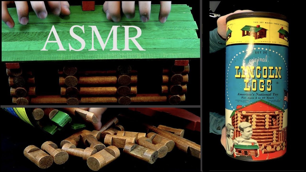 ASMR Vintage Lincoln Log Building [Binaural Wooden Tapping, Scratching]