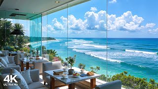 Seaside Morning Jazz Ambience ~ Upbeat Bossa Nova Piano Music & Crashing Waves Sound for Great Moods