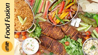 Komplette Iftar-Abendessensplatte mit Fajita-Hähnchen