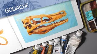 Gouache Timelapse! // Painting a Velociraptor Skull 🦖