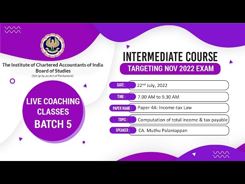 Intermediate Paper-4A: ITL | Topic: Computation of total income and...| Session 1 | 22 July, 2022