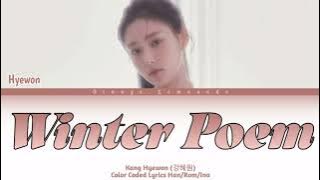 Kang Hyewon (강혜원) - Winter Poem Color coded lyrics [Han/Rom/Ina] | Lirik terjemahan Indonesia
