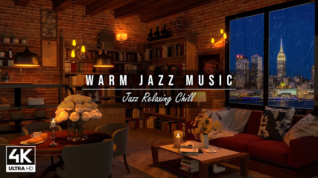 Warm Jazz Music for Relax in 4K Cozy Coffee Shop Ambience ☕ Smooth Jazz ...