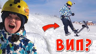 Трюки со Снежного Трамплина на Самокате с Лыжами ! СноуСамокат от Tech Team
