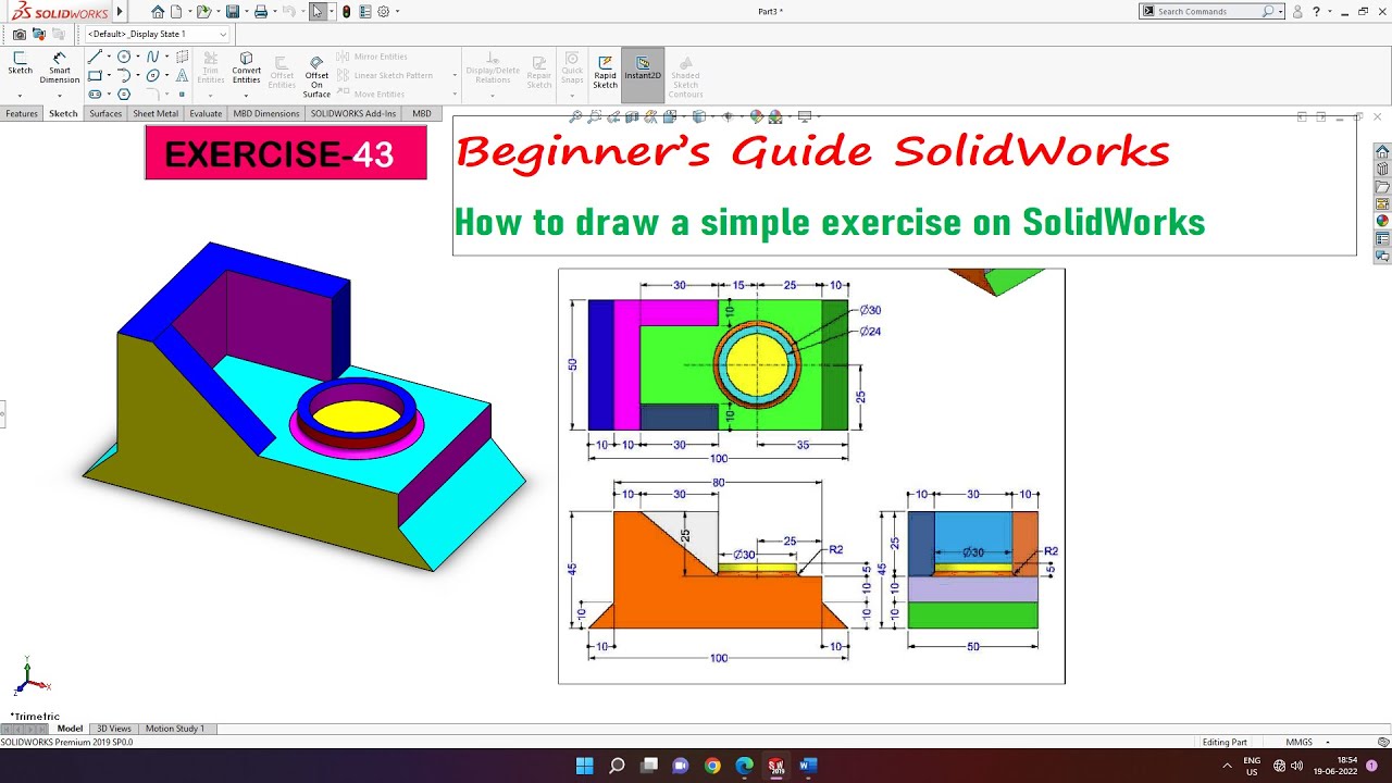 SolidWorks Begginers Tutorial Excercise 43 | Learn SolidWorks Chamfer ...
