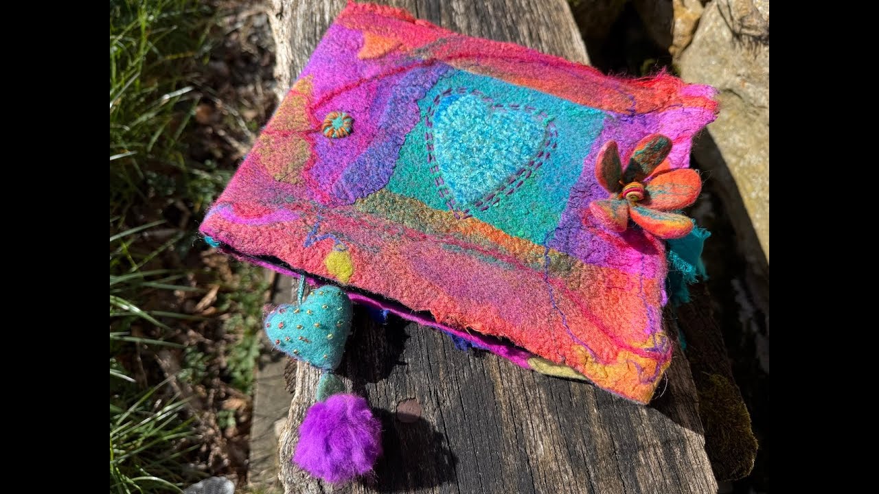 How to felt - Super Felting tutorial for felt art and a journal cover. Using vibrant silk and wool .