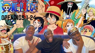 IM DEFINITELY WATCHING ONE PIECE!!! One Piece 100% BLIND REACTION Openings (1-24) Group Reaction