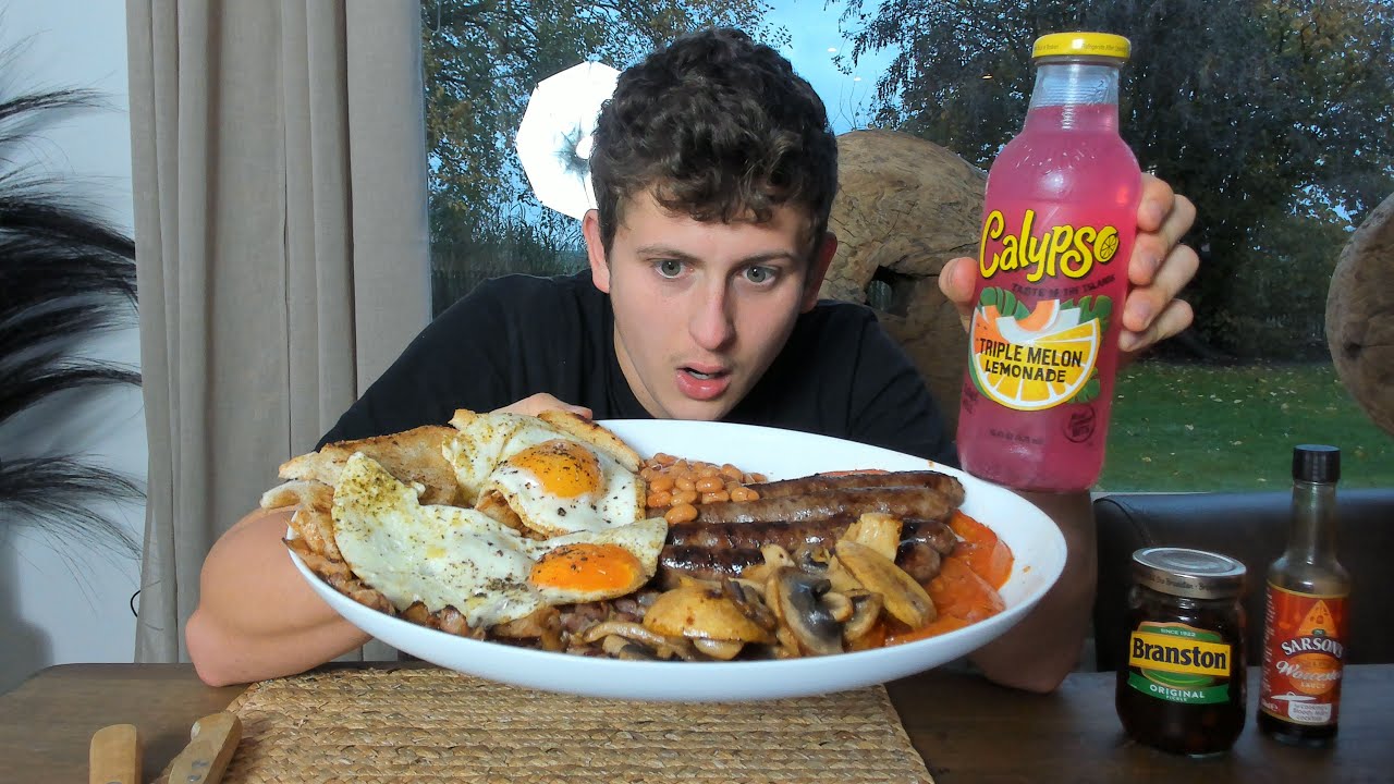 ПОЛНЫЙ АНГЛИЙСКИЙ ЗАВТРАК МУКБАНГ [БЕКОН, ЯЙЦА, ТОСТЫ, НАПИТОК КАЛИПСО, ПЕЧЁНЫЕ ФАСОЛЬ, СОСИСКИ] ...