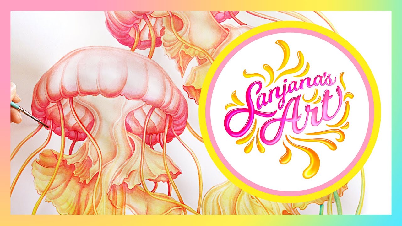 Watercolour Painting Process Time Lapse - Rainbow Jellyfish (Extended version)