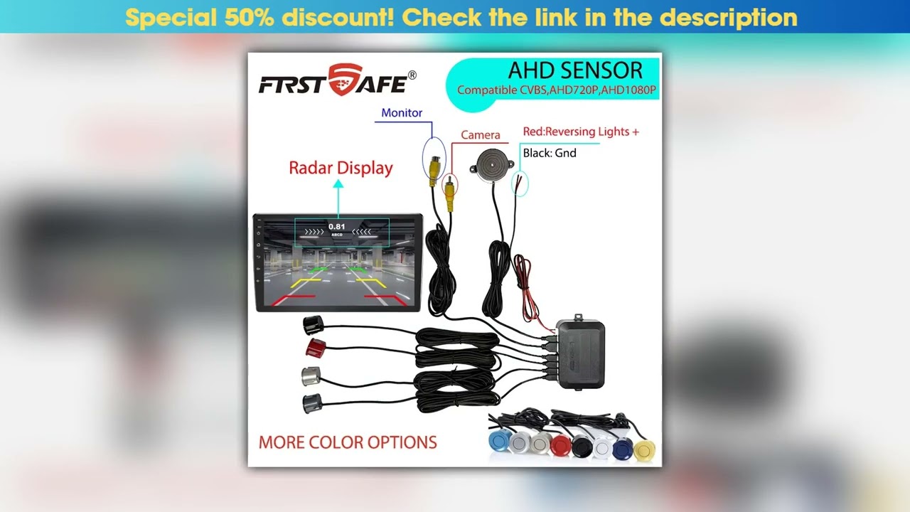 FirstSafe Factory CVBS AHD Video Parking 4 Sensors Car Reverse Backup Rear Buzzer Radar Monitor