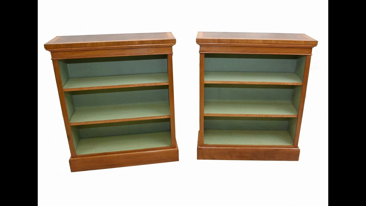 Regency Revival Open Bookcases Walnut Inlay