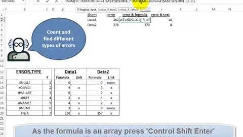 Video 00081 Count and find different types of Excel errors