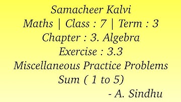 7th Maths Samacheer | Term 3 | Chapter 3 | Algebra | Exercise 3.3 |   Sum 1 to 5