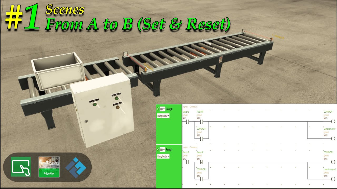 Tutorial PLC FACTORY IO (Scenes From A to B [Set & Reset]) || #1 - YouTube