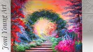 How To Paint A Pretty Flower Garden | STEP BY STEP EASY TUTORIAL | Acrylic Painting