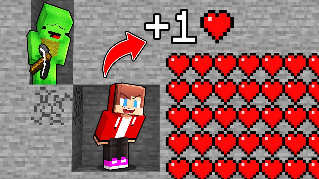 Mikey and JJ: Hearts Multiplier Speedrunner vs Hunter in Minecraft (Maizen)