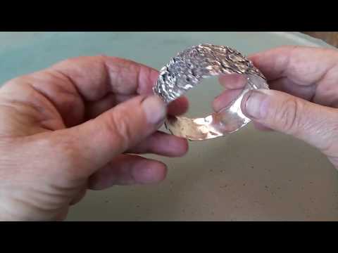 Rustic Tree Bark Texture Handmade Sterling SIlver Hinged Bracelet