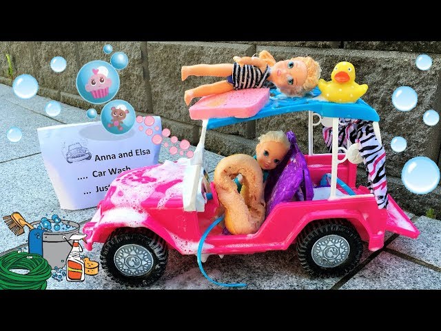 Car washing ! Elsa & Anna toddlers