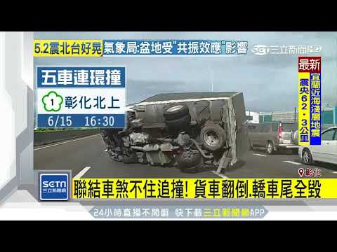 疑急煞釀禍！貨車遭追撞「左右翻」滑行4車道│三立新聞台