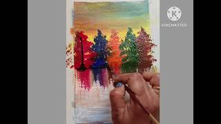 Drawing a beautiful tree scenery with water colours | Draw with Anjali | Please like and Subscribe