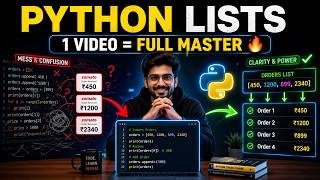 Python List Tutorial Hindi | All List Methods + List Comprehension + String Methods Explained Part-1