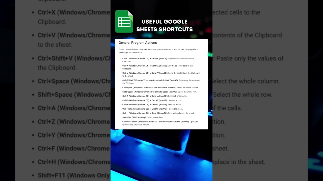 Useful Google Sheets Shortcuts