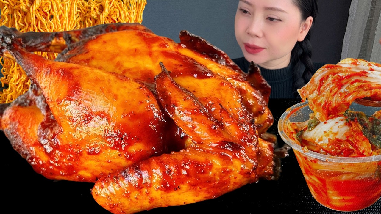 ASMR MUKBANG GRILLED CHICKEN, RAMEN NOODLES | COOKING & EATING SOUNDS